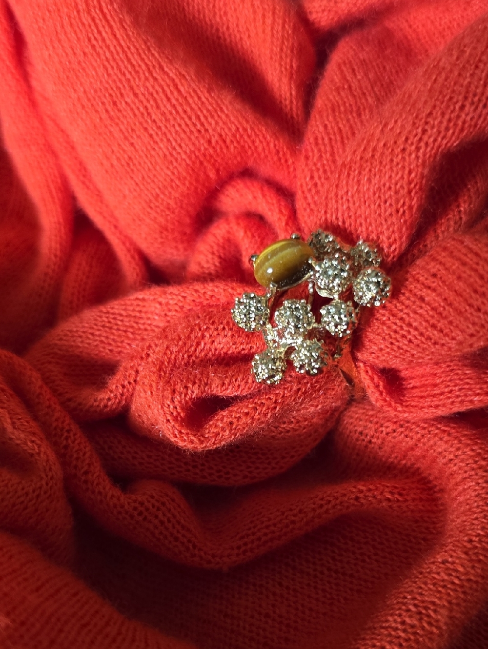Gold-Tone Floral Cluster Ring with Clear Crystal Accents - Orange